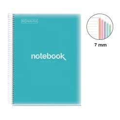 Notebook Emotions, Couverture souple, A4, lignes horizontales 7 mm, 120 feuilles de 5 couleurs, Miquelrius, Bleu Ciel.