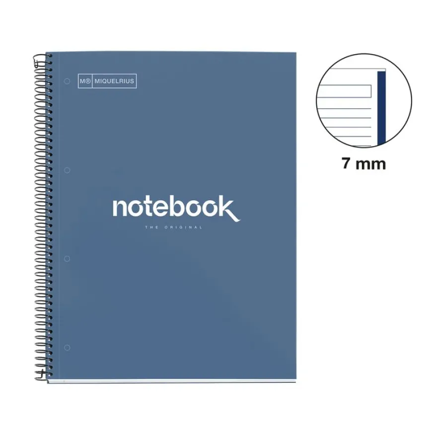 Notebook Emotions, Couverture rigide, A4, lignes horizontales 7 mm, 80 feuilles de 1 couleur, Miquelrius, Marine.
