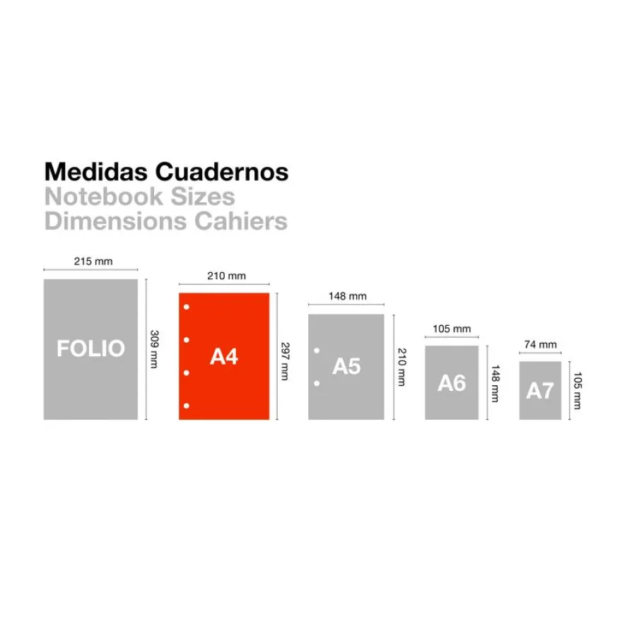 Notebook Emotions, Couverture rigide, A4, quadrillage 5x5 mm, 80 feuilles de 1 couleur, Miquelrius, Rouge.