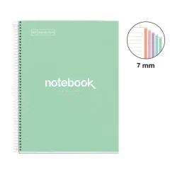 Notebook Emotions, Couverture rigide, A4, lignes horizontales 7 mm, 120 feuilles de 5 couleurs, Miquelrius, Menthe.