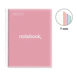 Notebook Emotions, Couverture souple, A4, lignes horizontales 7 mm, 120 feuilles de 5 couleurs, Miquelrius, Rose.
