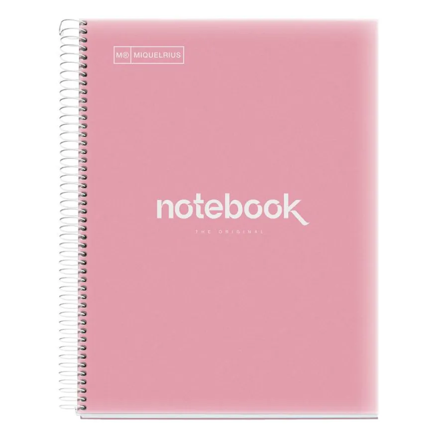Notebook Emotions, Couverture souple, A4, lignes horizontales 7 mm, 120 feuilles de 5 couleurs, Miquelrius, Rose.