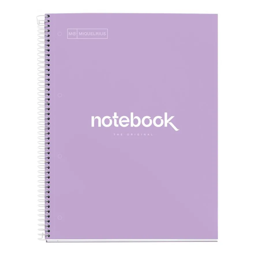Notebook Emotions, Couverture rigide, A4, quadrillage 5x5 mm, 80 feuilles de 1 couleur, Miquelrius, Lavande.