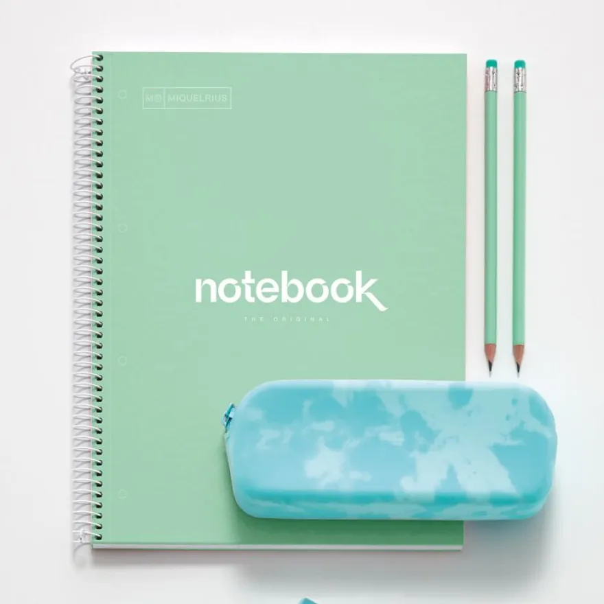 Notebook Emotions, Couverture rigide, A4, quadrillage 5x5 mm, 80 feuilles de 1 couleur, Miquelrius, Menthe.