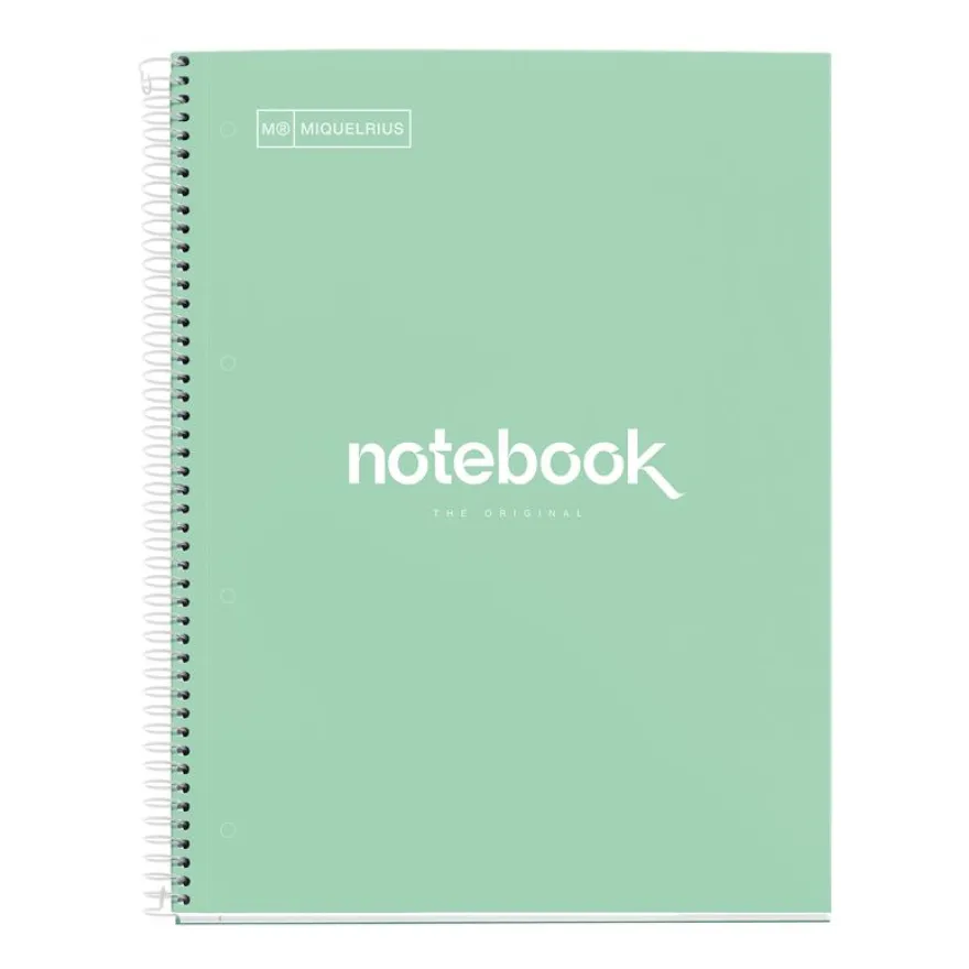 Notebook Emotions, Couverture rigide, A4, quadrillage 5x5 mm, 80 feuilles de 1 couleur, Miquelrius, Menthe.