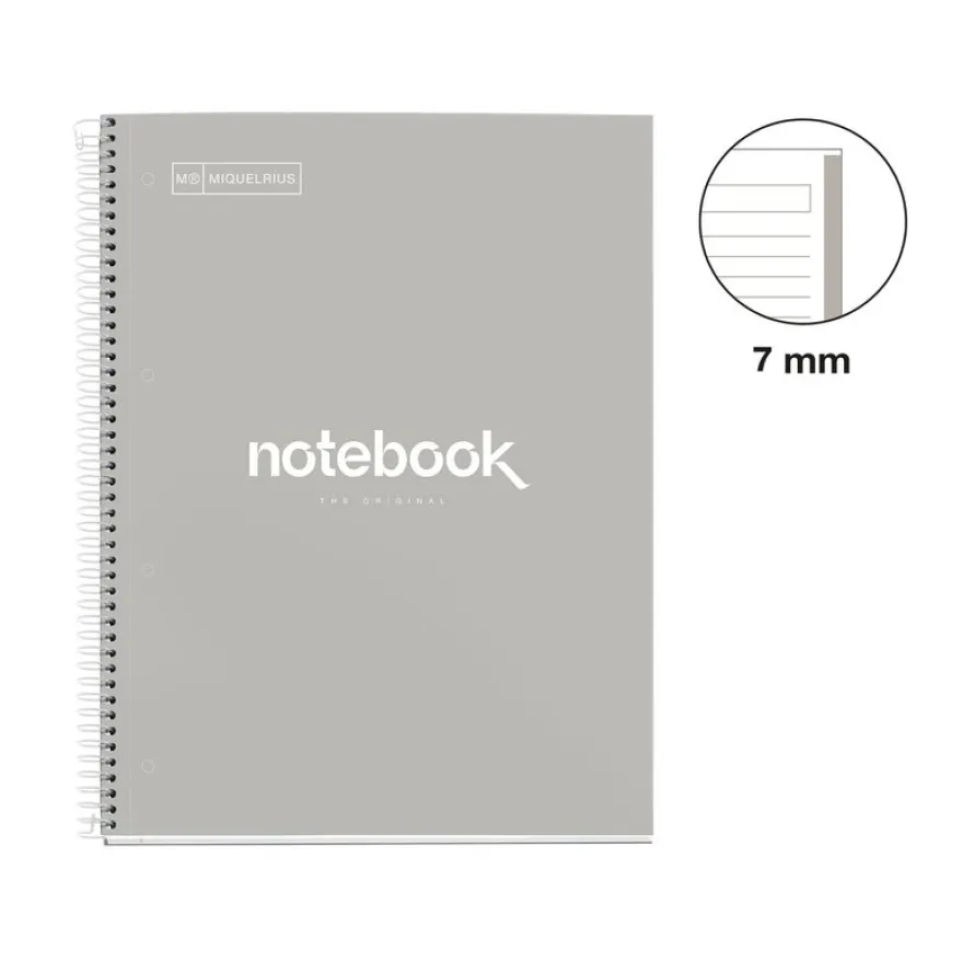 Notebook Emotions, Couverture rigide, A4, lignes horizontales 7 mm, 80 feuilles de 1 couleur, Miquelrius, Gris.