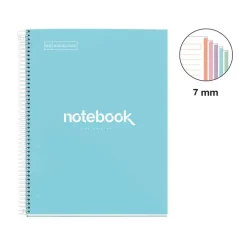 Notebook Emotions, Couverture rigide, A4, lignes horizontales 7 mm, 120 feuilles de 5 couleurs, Miquelrius, Bleu Ciel.