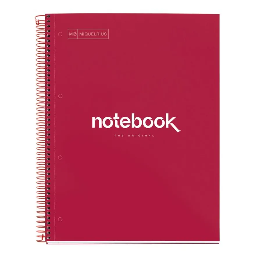 Notebook Emotions, Couverture rigide, A4, lignes horizontales 7 mm, 120 feuilles de 5 couleurs, Miquelrius, Rouge.