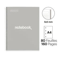 Notebook Emotions, Couverture rigide, A4, quadrillage 5x5 mm, 80 feuilles de 1 couleur, Miquelrius, Gris.