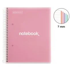 Notebook Emotions, Couverture souple, A5, lignes horizontales 7 mm, 120 feuilles de 5 couleurs, Miquelrius, Rose.
