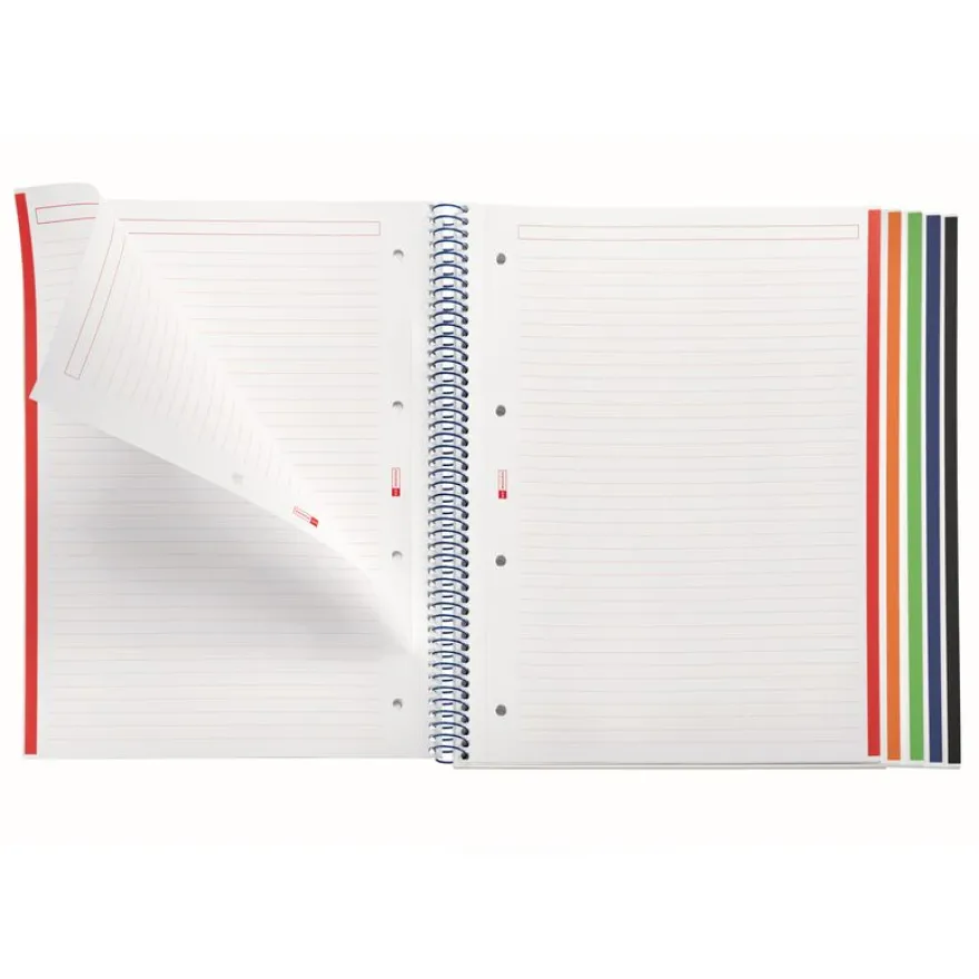 Notebook Emotions, Couverture souple, A4, lignes horizontales 7 mm, 120 feuilles de 5 couleurs, Miquelrius, Bleu Marine.