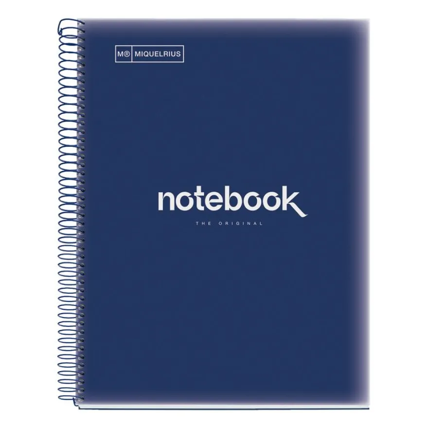 Notebook Emotions, Couverture souple, A4, lignes horizontales 7 mm, 120 feuilles de 5 couleurs, Miquelrius, Bleu Marine.