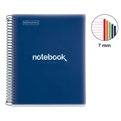 Notebook Emotions, Couverture souple, A5, lignes horizontales 7 mm, 120 feuilles de 5 couleurs, Miquelrius, Bleu Ciel.