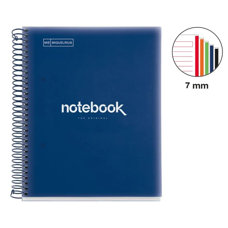 Notebook Emotions, Couverture souple, A5, lignes horizontales 7 mm, 120 feuilles de 5 couleurs, Miquelrius, Bleu Ciel.