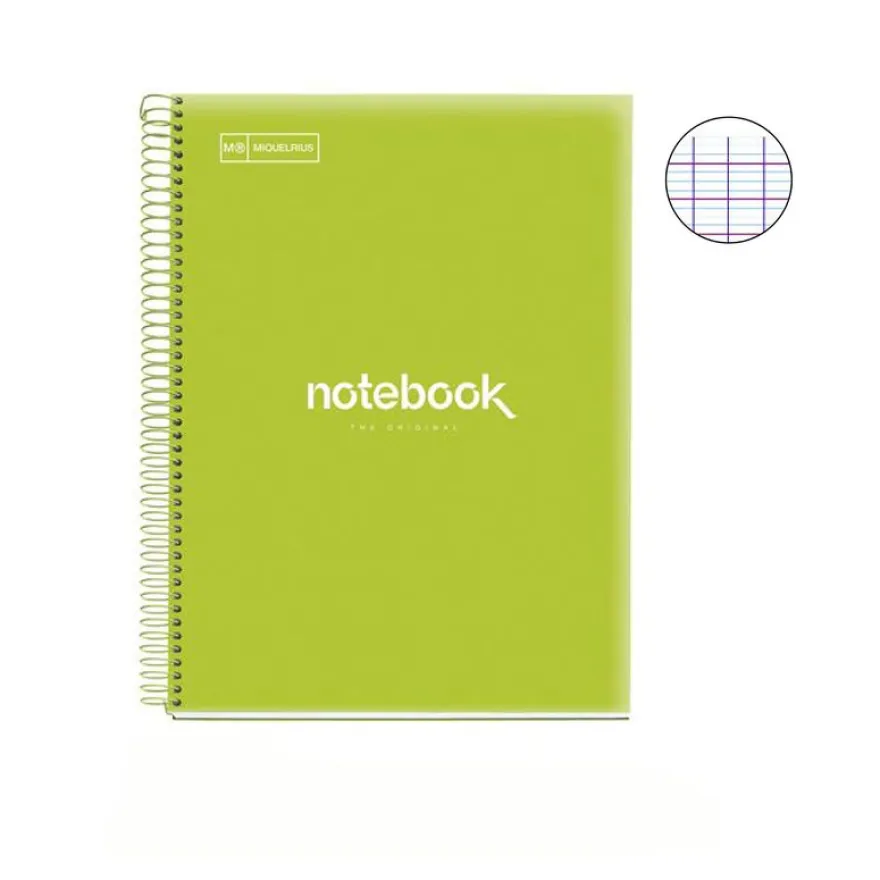 Notebook Emotions, Couverture souple, A4, séyès, 80 feuilles de 1 couleur, Miquelrius, Lime.