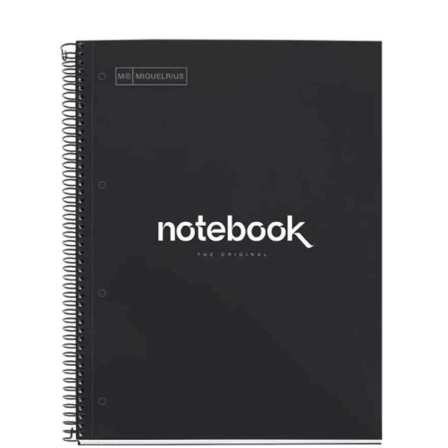 Notebook Emotions, Couverture rigide, A4, quadrillage 5x5 mm, 80 feuilles de 1 couleur, Miquelrius, Noir.