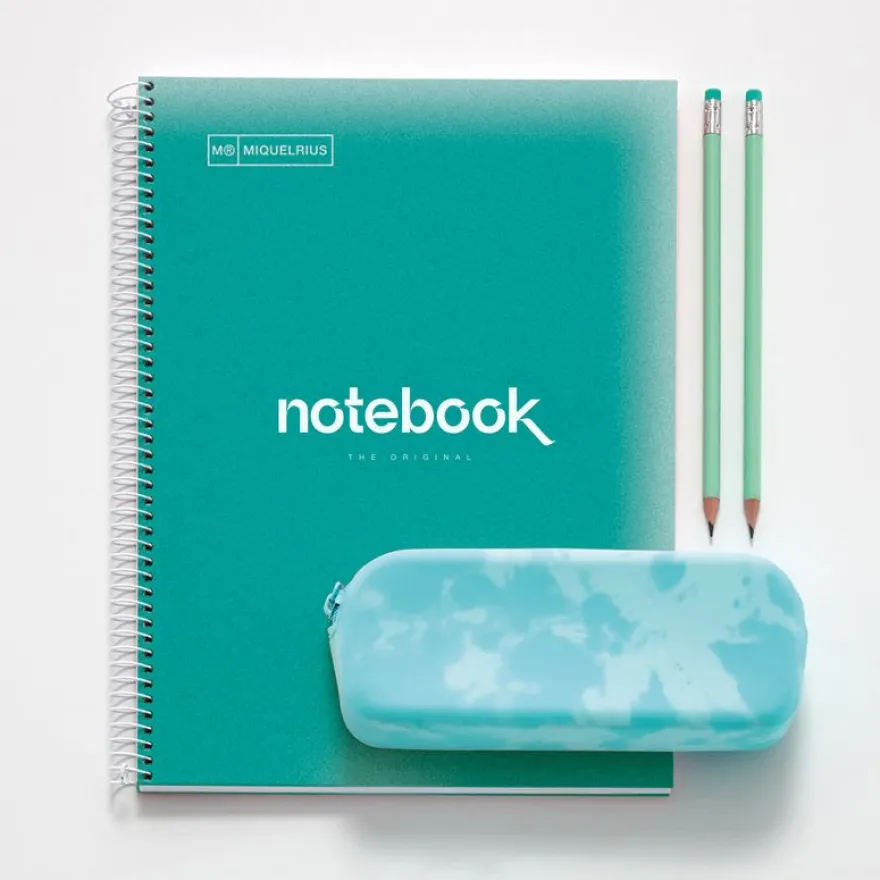 Notebook Emotions, Couverture souple, A4, lignes horizontales 7 mm, 120 feuilles de 5 couleurs, Miquelrius, Turquoise.