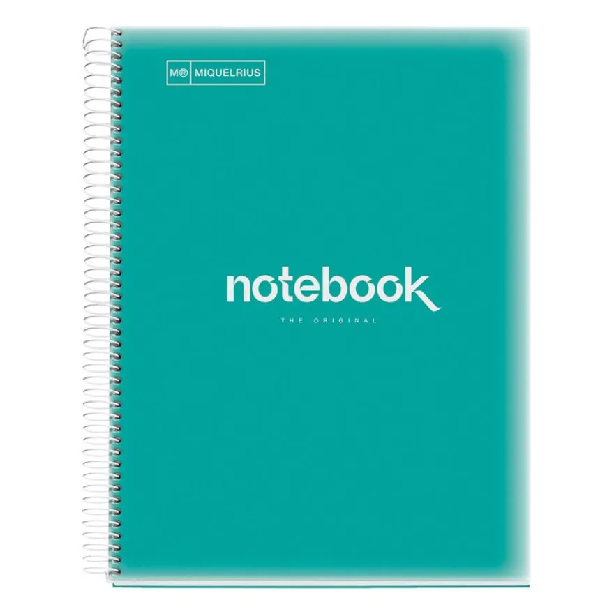 Notebook Emotions, Couverture souple, A4, lignes horizontales 7 mm, 120 feuilles de 5 couleurs, Miquelrius, Turquoise.