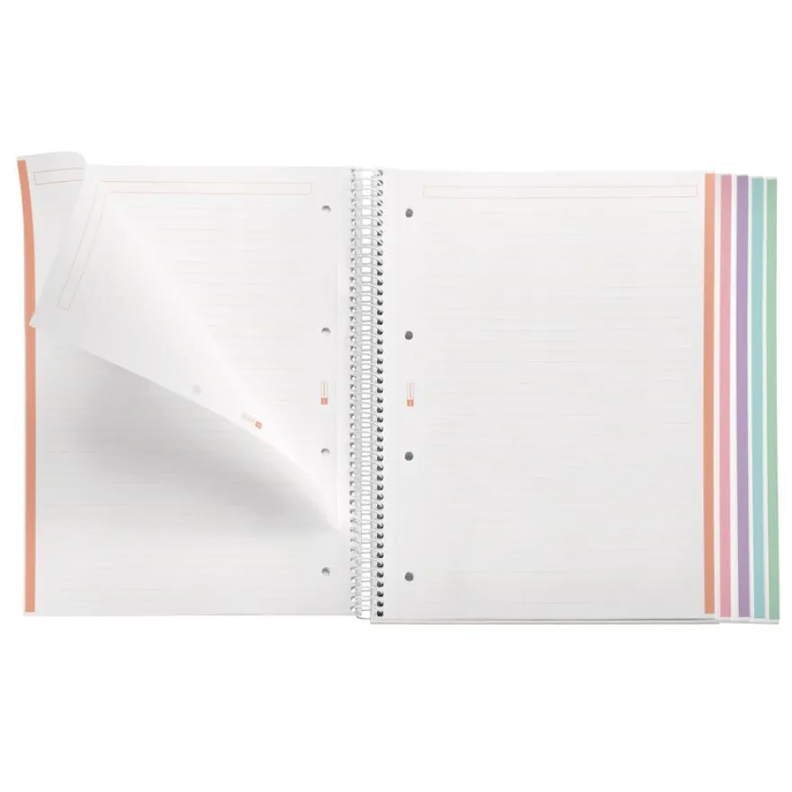 Notebook Emotions, Couverture souple, A4, lignes horizontales 7 mm, 120 feuilles de 5 couleurs, Miquelrius, Turquoise.