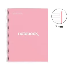 Notebook Emotions, Couverture rigide, A4, lignes horizontales 7 mm, 80 feuilles de 1 couleur, Miquelrius, Rose.