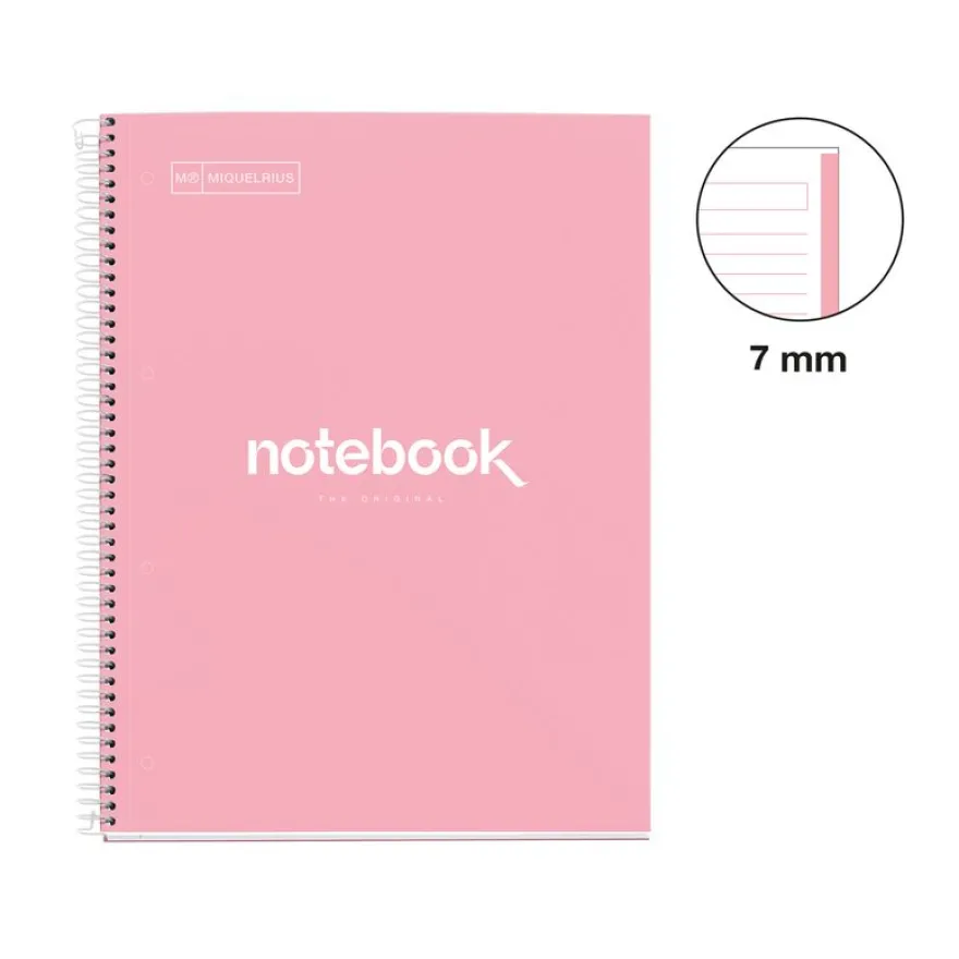 Notebook Emotions, Couverture rigide, A4, lignes horizontales 7 mm, 80 feuilles de 1 couleur, Miquelrius, Rose.