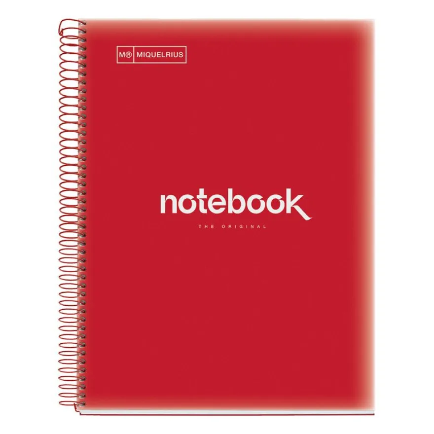 Notebook Emotions, Couverture souple, A4, lignes horizontales 7 mm, 120 feuilles de 5 couleurs, Miquelrius, Rouge.