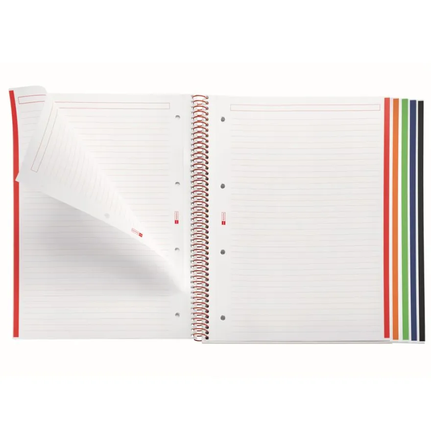 Notebook Emotions, Couverture souple, A4, lignes horizontales 7 mm, 120 feuilles de 5 couleurs, Miquelrius, Rouge.