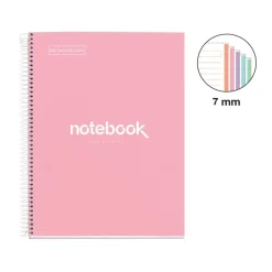 Notebook Emotions, Couverture rigide, A4, lignes horizontales 7 mm, 120 feuilles de 5 couleurs, Miquelrius, Rose.