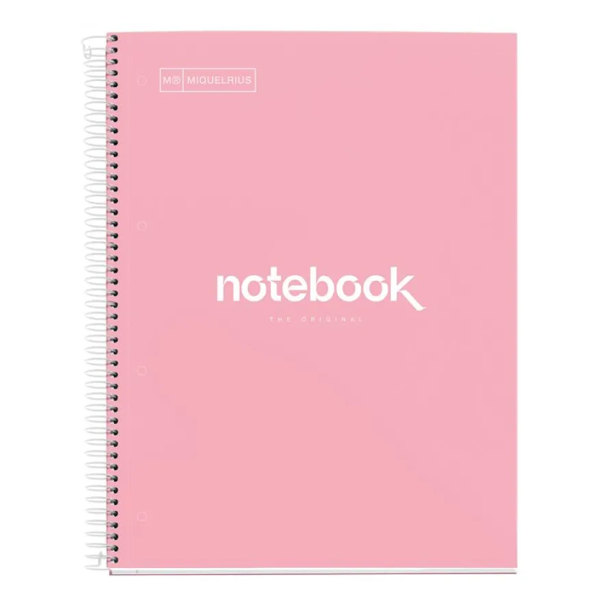 Notebook Emotions, Couverture rigide, A4, lignes horizontales 7 mm, 120 feuilles de 5 couleurs, Miquelrius, Rose.