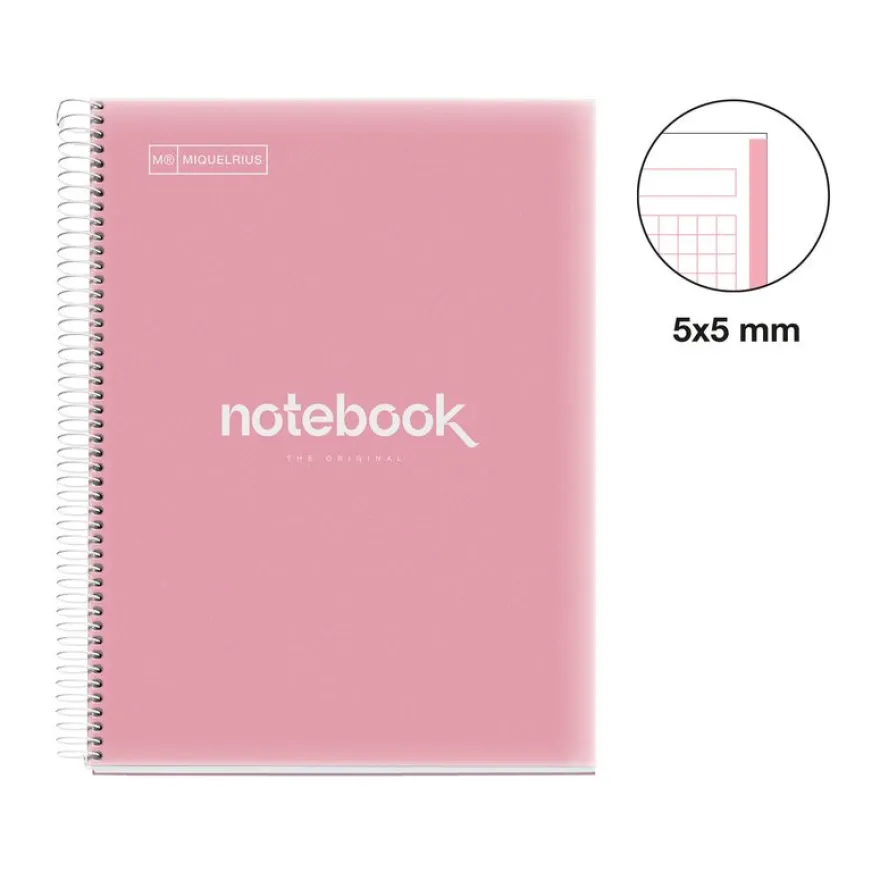 Notebook Emotions, Couverture souple, A4, quadrillage 5x5 mm, 80 feuilles de 1 couleur, Miquelrius, Rose.