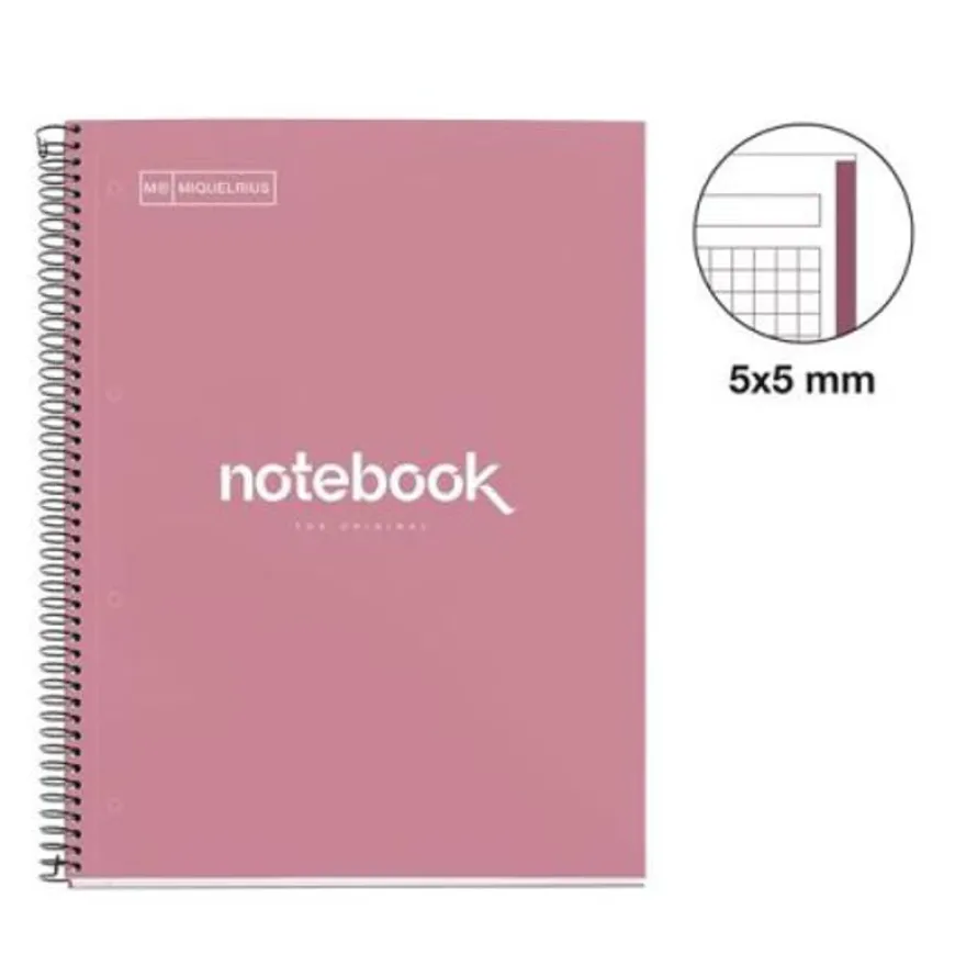 NOTEBOOK MIQUELRIUS - Cahier à spirale A4 (21x29,7 cm) - 160 pages - petits carreaux (5x5) - rose poudré
