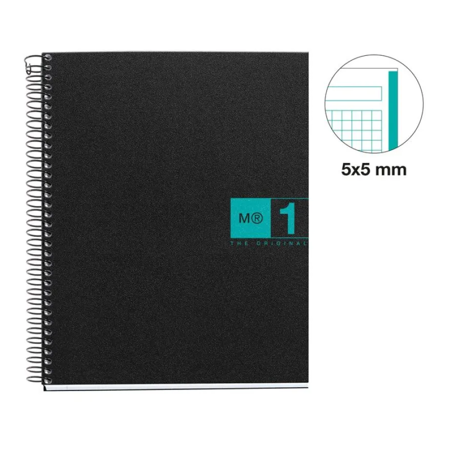 Notebook The Original, Couverture souple, A5, quadrillage 5x5 mm, 80 feuilles de 1 couleur, Miquelrius, Turquoise.