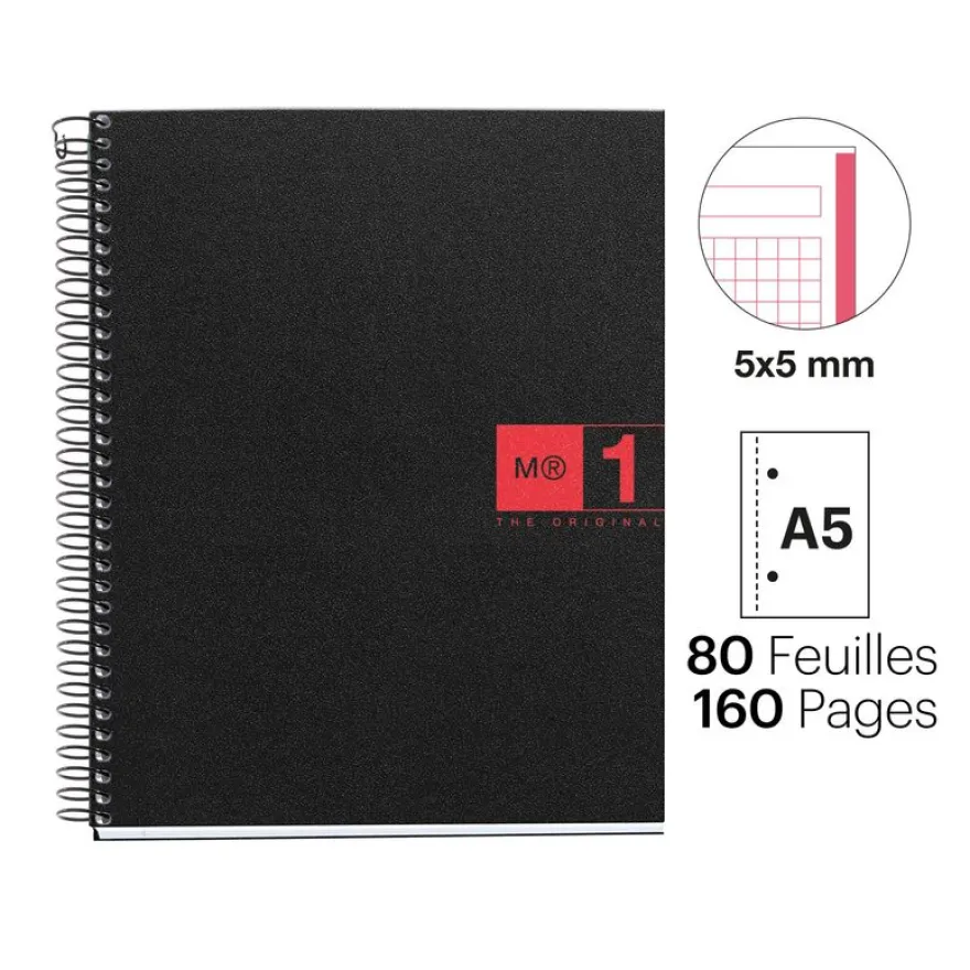 Notebook The Original, Couverture souple, A5, quadrillage 5x5 mm, 80 feuilles de 1 couleur, Miquelrius, Gris.