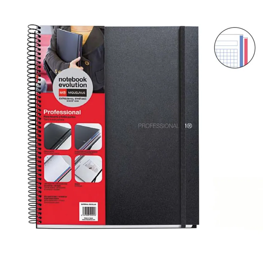 Notebook The Original, Couverture souple, A5, quadrillage 5x5 mm + Lisse, 120 feuilles de 2 couleurs, Miquelrius, Noir, Professionnel.