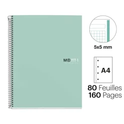 Notebook The Original, Couverture rigide, A4, quadrillage 5x5 mm, 80 feuilles de 1 couleur, Miquelrius, Aqua.