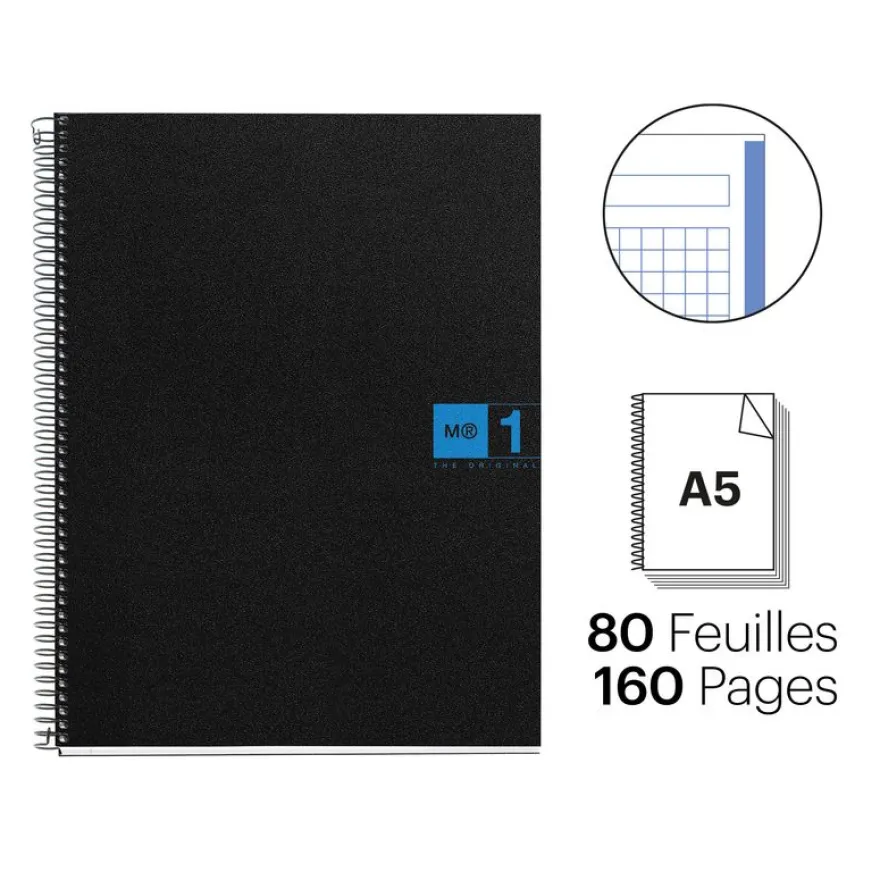 Notebook The Original, Couverture souple, A5, quadrillage 5x5 mm, 80 feuilles de 1 couleur, Miquelrius, Bleu.