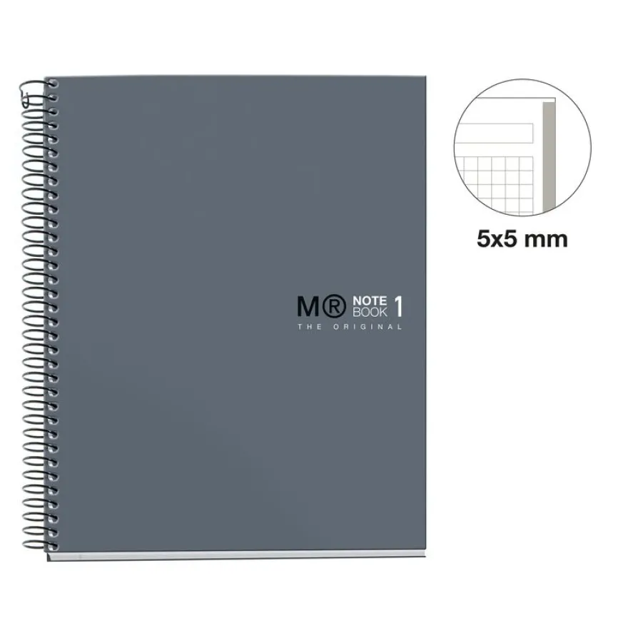 Notebook The Original, Couverture rigide, A5, quadrillage 5x5 mm, 80 feuilles de 1 couleurs, Miquelrius, Grafit.