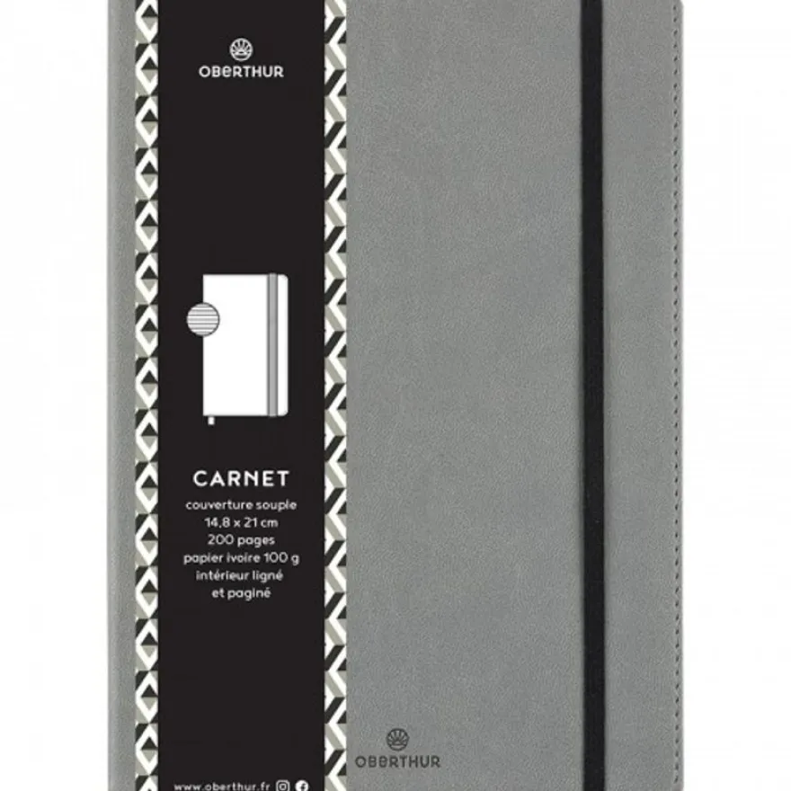 Oberthur - Carnet de notes A6 - ligné - 160 pages - gris