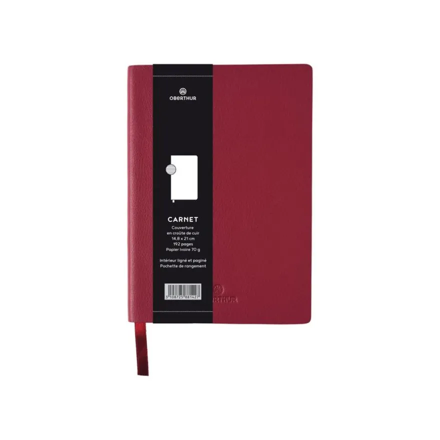 Oberthur - Carnet de notes en cuir - A5 - grenat