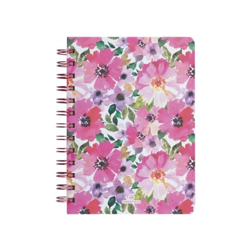 Oberthur Bali - Cahier de notes - reliure à anneaux métalliques - B6 (125 x 176 mm) - 100 feuilles / 200 pages - papier ivoire - doublé - pink flowers