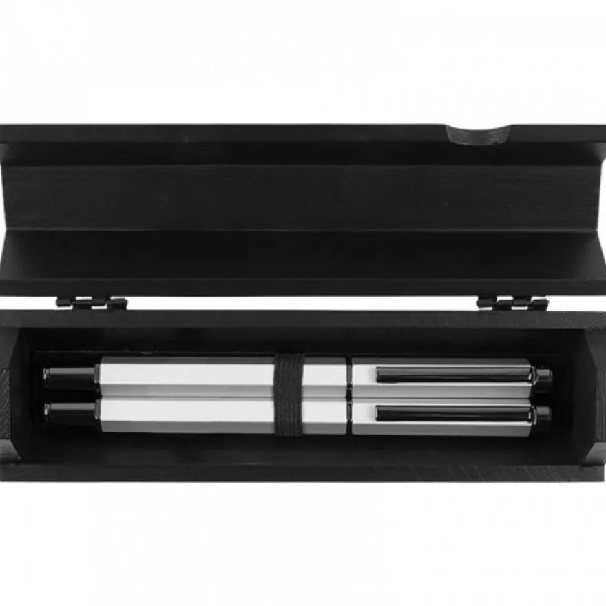 Oberthur Belgrade - Parure de stylo plume et roller - argent