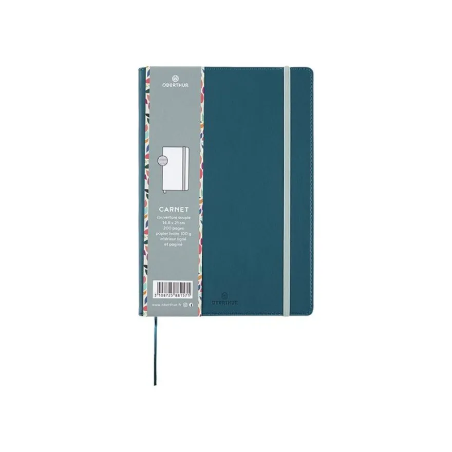 Oberthur Carmen - Carnet de notes souple A5 - ligné - 200 pages - bleu canard