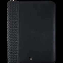 Oberthur Lisbonne - Conférencier A4 Zippé Noir – Élégant en Mix-Matière Tressé/Lisse avec Stylo Tactile et Bloc-Notes – Rangement Cartes