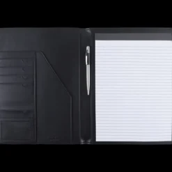 Oberthur Lisbonne - Conférencier A4 Noir – Élégant en Mix-Matière Tressé/Lisse, avec Stylo Tactile, Bloc-Notes et Rangement Cartes