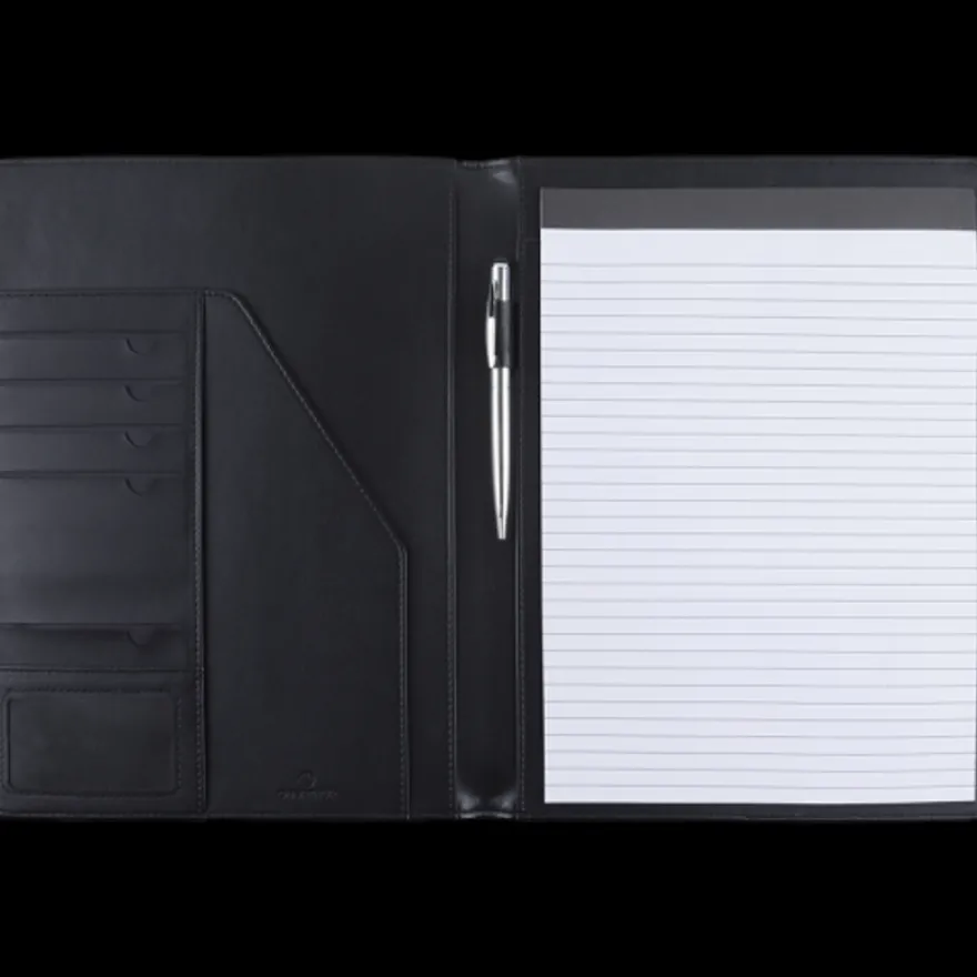 Oberthur Lisbonne - Conférencier A4 Noir – Élégant en Mix-Matière Tressé/Lisse, avec Stylo Tactile, Bloc-Notes et Rangement Cartes