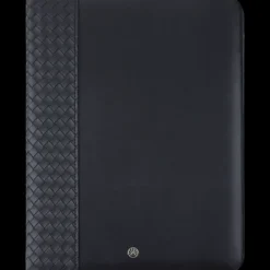 Oberthur Lisbonne - Conférencier A4 Noir – Élégant en Mix-Matière Tressé/Lisse, avec Stylo Tactile, Bloc-Notes et Rangement Cartes