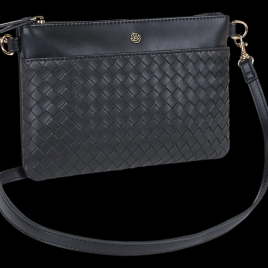Oberthur Lisbonne - Sac Bandoulière Noir – Élégant en Mix-Matière Tressé/Lisse, Poche Avant Aimantée, Bandoulière Amovible