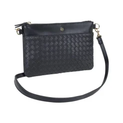 Oberthur Lisbonne - Sac Bandoulière Noir – Élégant en Mix-Matière Tressé/Lisse, Poche Avant Aimantée, Bandoulière Amovible