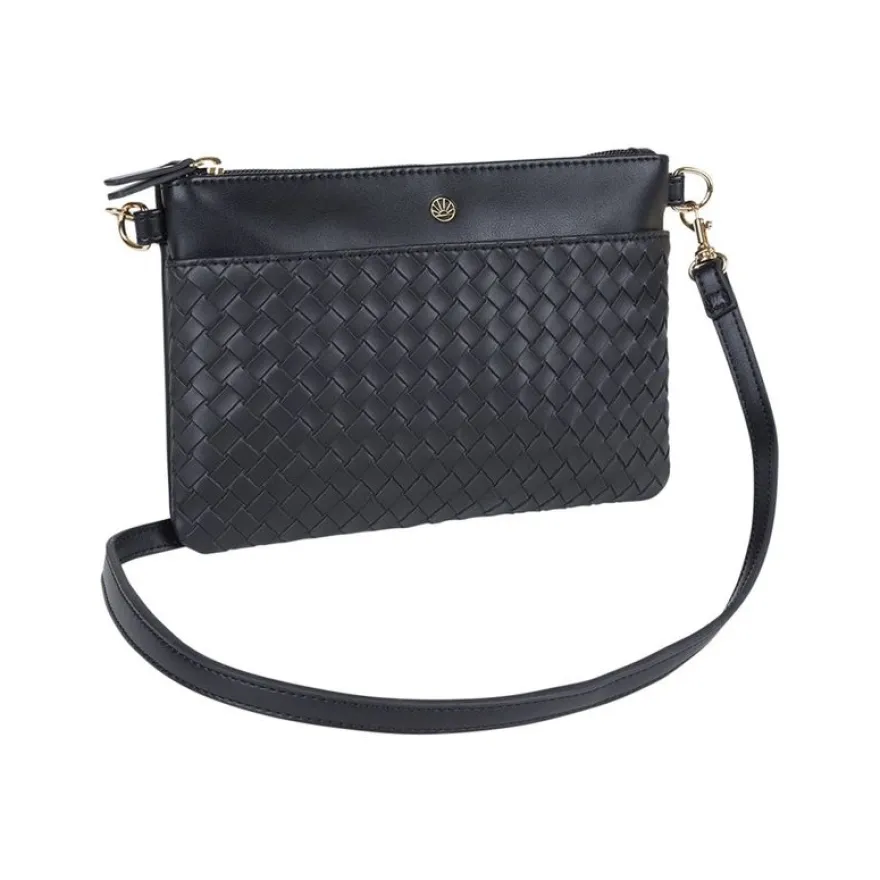Oberthur Lisbonne - Sac Bandoulière Noir – Élégant en Mix-Matière Tressé/Lisse, Poche Avant Aimantée, Bandoulière Amovible
