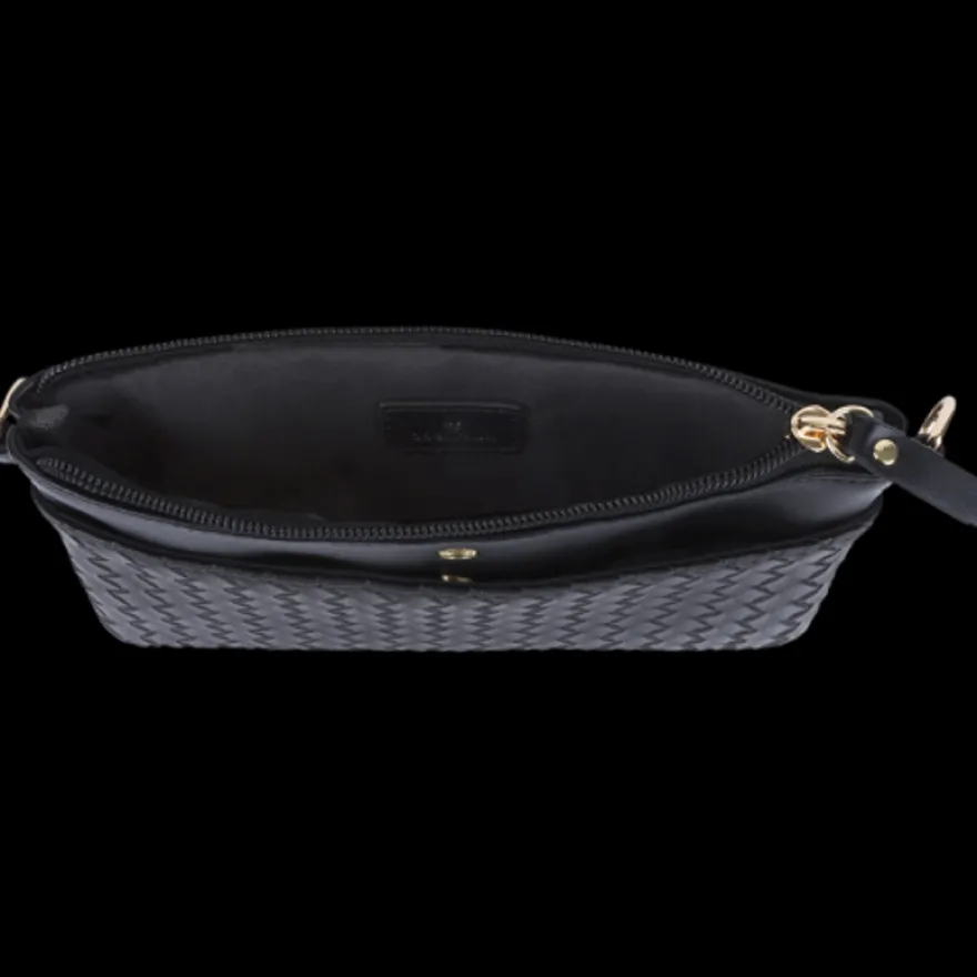Oberthur Lisbonne - Sac Bandoulière Noir – Élégant en Mix-Matière Tressé/Lisse, Poche Avant Aimantée, Bandoulière Amovible